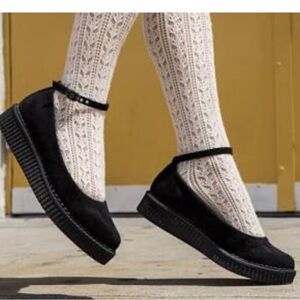 T.U.K. Suede ballet flats missing one ankle strap